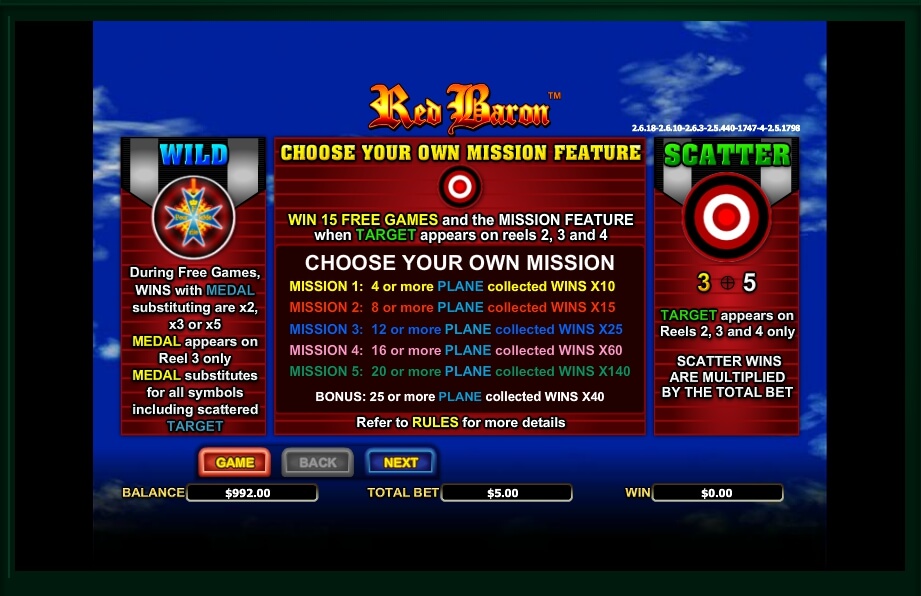 red baron slot machine detail image 0