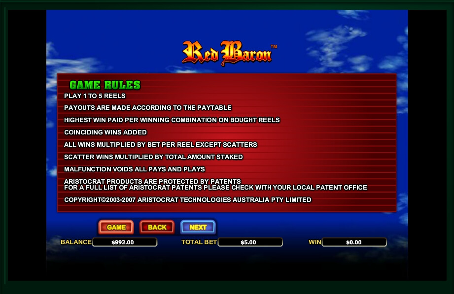 red baron slot machine detail image 2