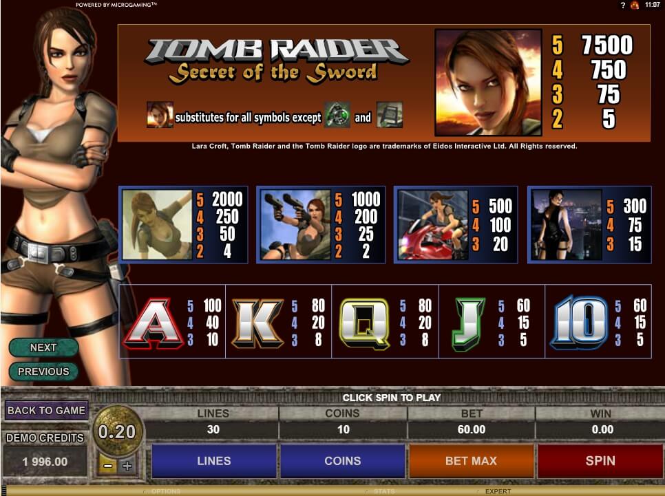 tomb raider secret of the sword slot slot machine detail image 3