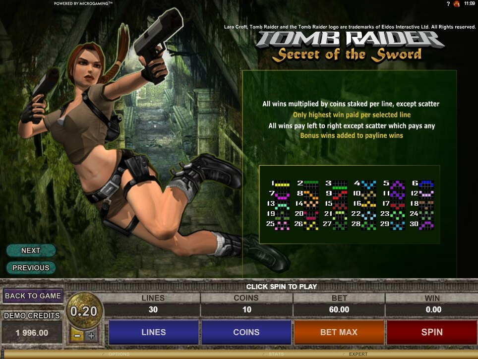 tomb raider secret of the sword slot slot machine detail image 1