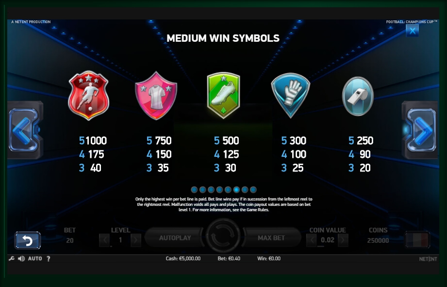 football: champions cup slot machine detail image 3